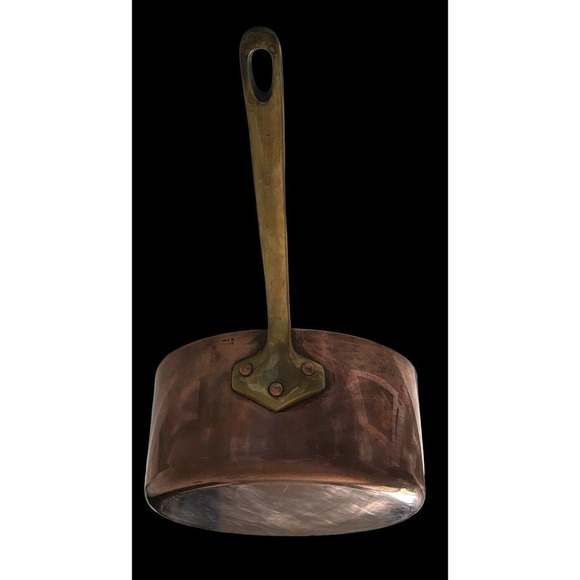 French Copper Sauce Pan 8” X 3 7/8” Brass Handle Made In Vintage Excellent Cond - Picture 4 of 10